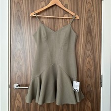 ASOS Khaki Green Sweetheart Seam Detail Strappy Floaty Hem Mini Dress UK 10 NEW