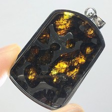 Rare collier météorite pallasite pendentif météorite Brenham 57,4 ct DG3801