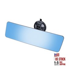 12" Large Curved Car Rear View Mirror with Suction Cup, Anti-Glare Blue