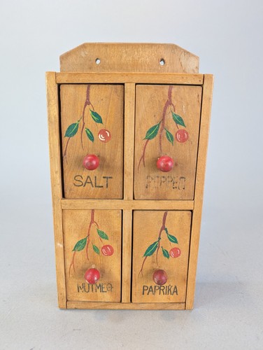 Vintage Wood 4 Drawer Spice Apothecary Cabinet 9x5"