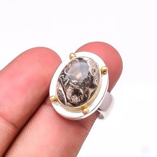 Turritella Agate - Wyoming Two Tone Designer 925 Sterling Silver Ring S.8 R20