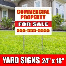 COMMERCIAL PROPERTY FOR SALE Yard Sign with H-Stakes Realtor Rent Custom Phone