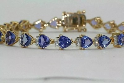 Trillion 7ct Lab Created Tanzanite Pretty Tennis Bracelet 14k Yellow Gold Plated