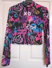 Shein Size Small Top, GraffitiPrint Design LongSleeve Polyester Stretch Unisex