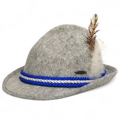 EHG Bavarian Alpen Hat Gray Wool Felt Oktoberfest German Fedora Feather Cord Med