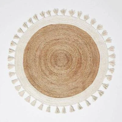 Rund Teppich Tussle Design 100% Natürliche Jute Hand Geflochten Landhaus Bereich - Bild 1 von 4