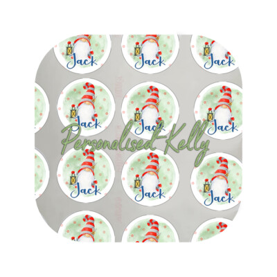 PERSONALISED Gonk Gnomes CHRISTMAS STICKERS / LABELS 24 PER SHEET ANY NAME