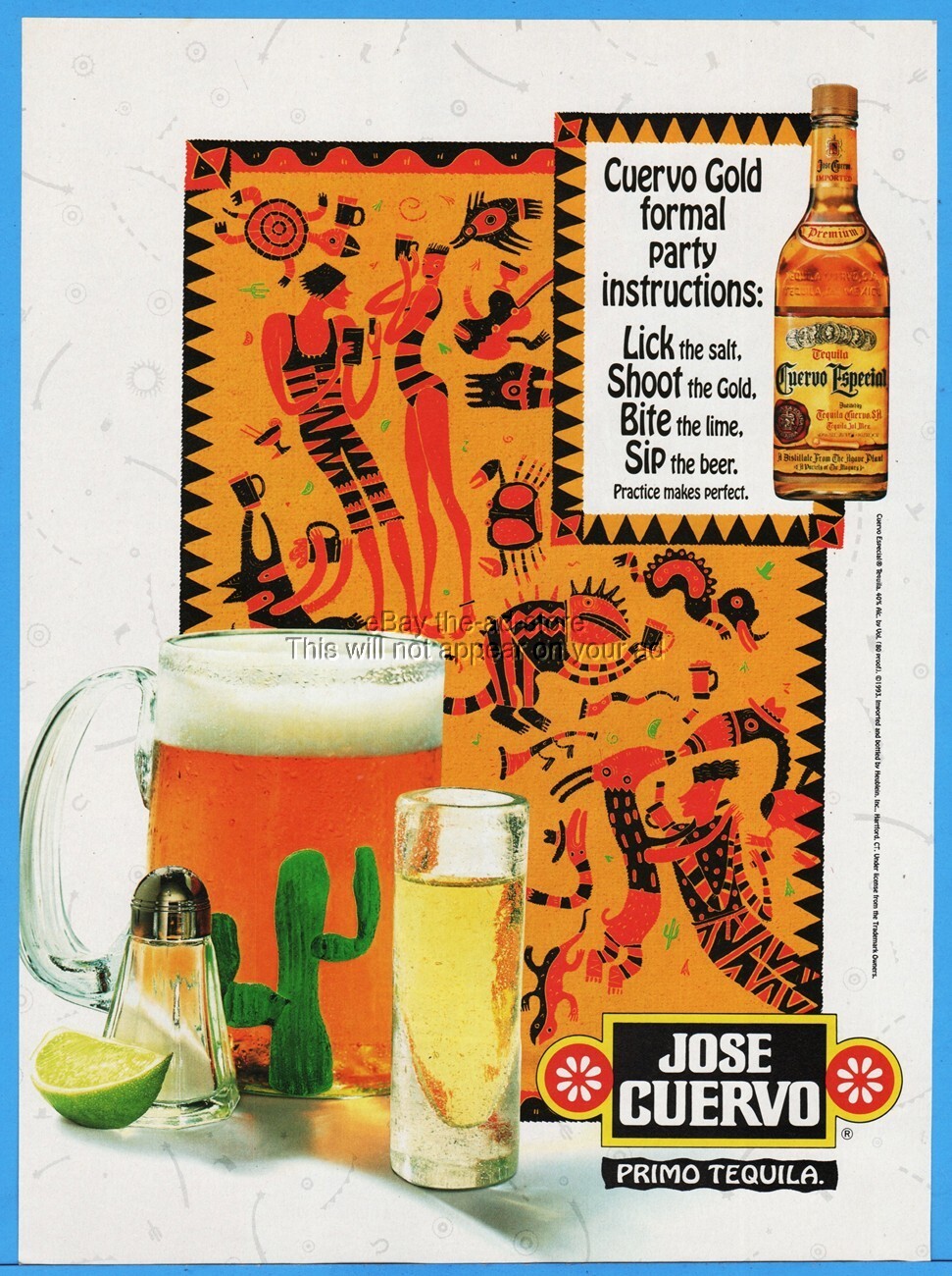 1995 Jose Cuervo Gold Tequila Lick the salt Shoot Bite the lime Sip the beer Ad