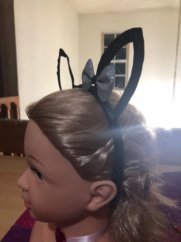 Diadema niña adolescente o mujer gato negro con lazo gris Foto 2 de 3