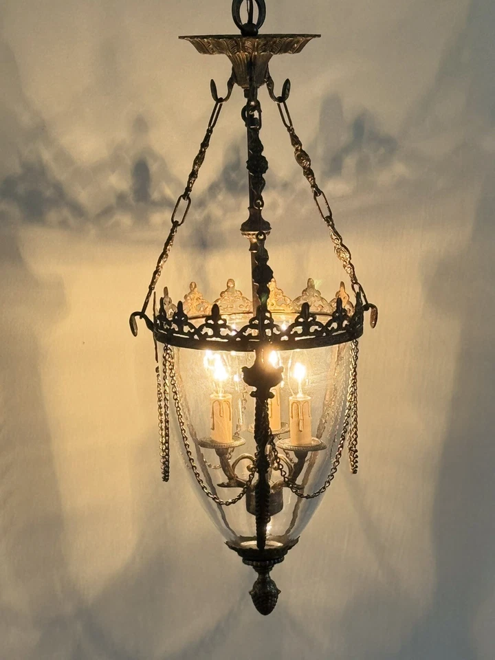 Lámpara de araña francesa de bronce del viejo mundo colgante campana tarro metropolitano A-1 Foto 4 de 4