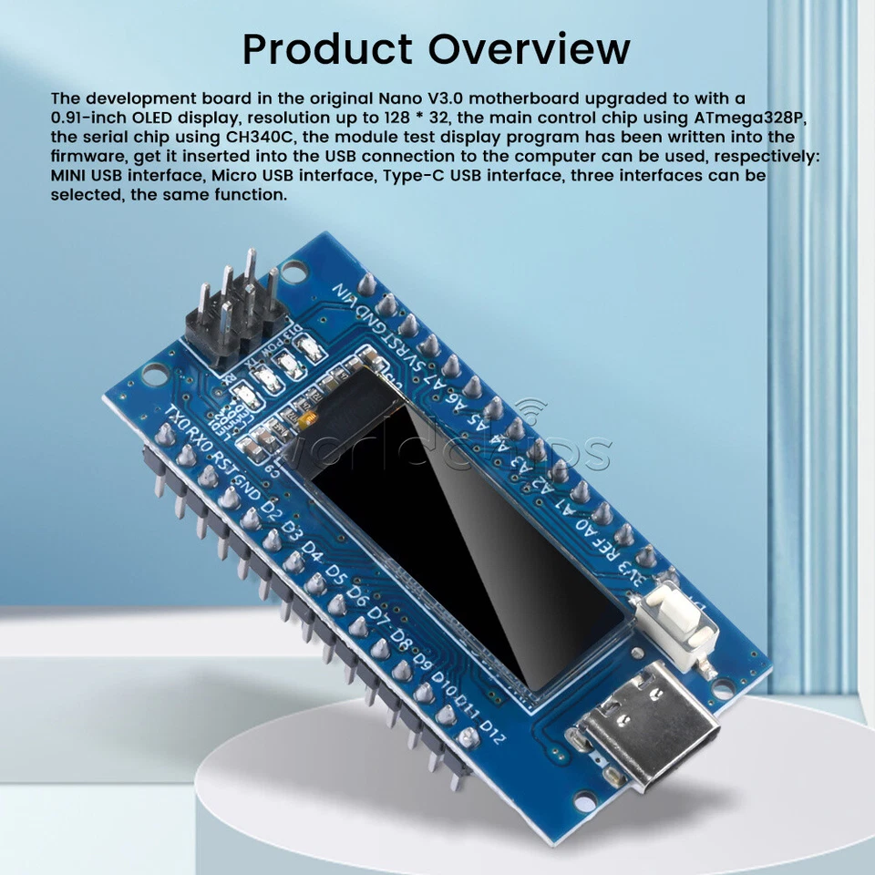 Nano V3.0 ATmega328P CH340C Board + 0.91'' OLED Display SSD1306 IIC For Arduino - Image 3 of 4
