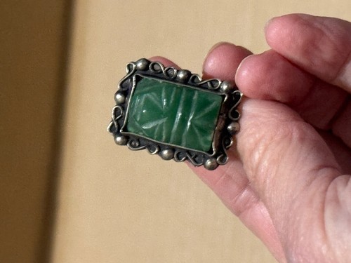 Mexiko Taxco 925 Sterling Silber Vintage Jade geschnitzte Maske Ring - Bild 11 von 11