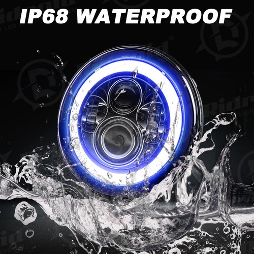 For VW Beetle 1967-1979 2x 7" Inch Round LED Headlights Blue Halo DRL Hi/Lo Beam - Picture 13 of 21