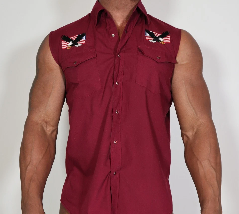MEN'S ROUND'EM WESTERN GEAR PEARL SNAP SLEEVELESS SHIRT SMALL - Image 3 of 4
