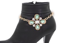 Women Western Boot Gold Metal Chain Bracelet Shoe Charm Flower Special Outfit