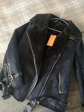 Trussardi Jeans Women's Winter Coat Biker Jacket Navy Blue And Black