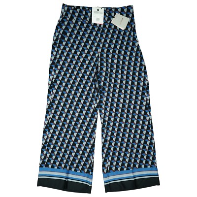 Marella Damen Hose relaxed Stoff high W Sommer 36 S W28 L28 dünn blau Muster NEU