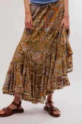 Free People Calista Ruffle Printed Maxi Skirt - Pull On - SMALL - NEW - RRP £140