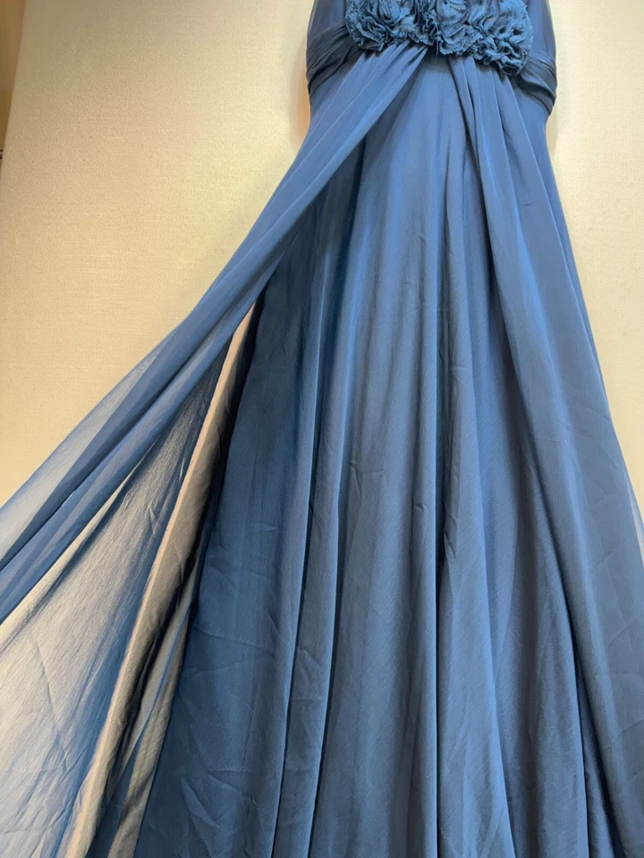 Vestido de baile Adrianna Papell cuello en V para mujer talla 8 azul sin mangas floral fiesta Foto 4 de 4