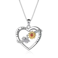 S925 Sterling Silver "I lover you forever"  Sunflower Butterfly  Necklace