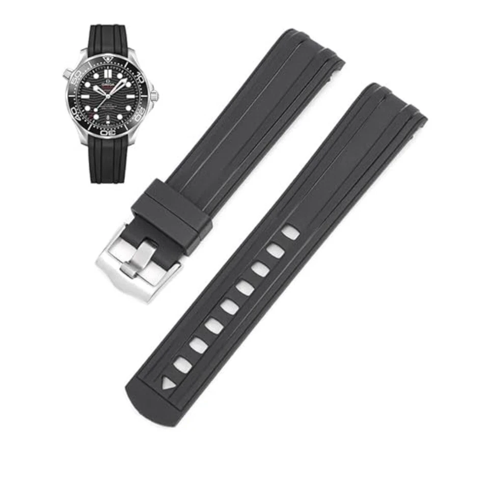 Черный изогнутый резиновый ремешок 20 мм для Omega Seamaster 300 42 мм Pro Diver OMEGA - Изображение 2 из 3