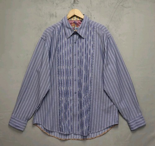 Robert Graham Men's Shirt XXL Long Sleeve Regular Fit Striped Pattern Blue