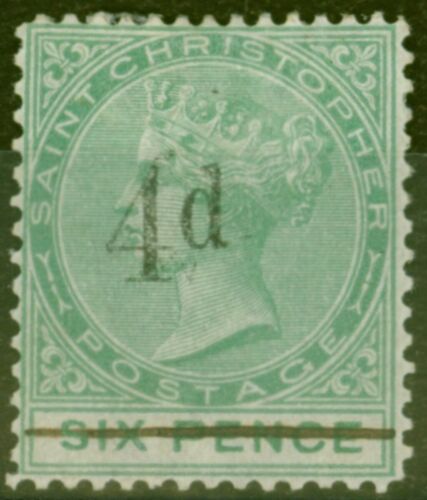 Nevis 1886 4d on 6d Green SG25a No Stop Good Mtd Mint - Picture 1 of 1