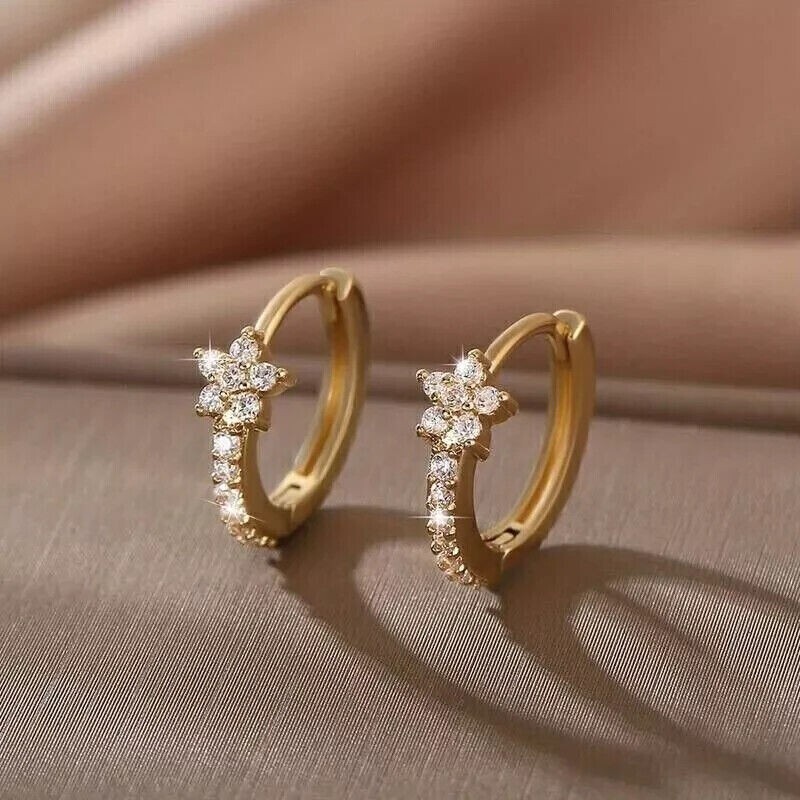 1.20Ct Round Simulated Diamond Hoop Earrings for Women in 14K Gold Plated