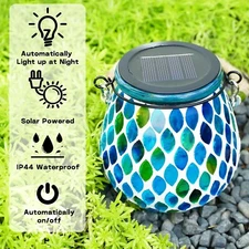 Outdoor Waterproof Mosaic Glass Hanging Solar Lantern for Garden,Patio Decor