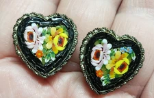 Antique Angelo Pessar Micro Mosaic Heart Earrings FAP Italy Movie TV Prop Jewelr