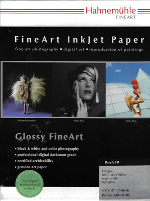 HAHNEMUHLE 8.5 X 11'' GLOSSY FineArt INKJET BARYTA FB PAPER! 13 SHEETS! 350 gsm