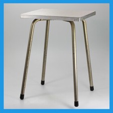 sedia sgabello vintage vecchio argento metallo beige legno cucina bar tavolo officina anni 70