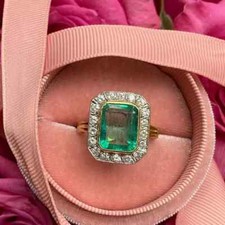 14K White Gold 5.40 Ct Emerald Cut Natural Emerald Diamond Wedding Ring Size ALL