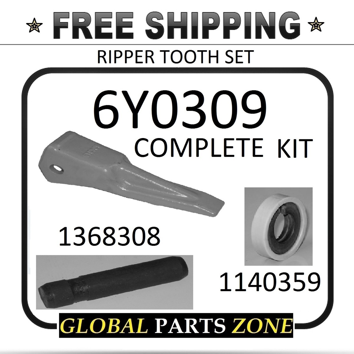 Ripper Tooth Set For Caterpillar - Fits 6Y0309, 1C6380, 4T9107, 7J7500, 8J2210, 9J8910 CAT Models