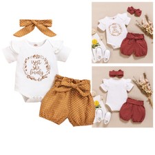 Pagliaccetto neonato bambina tutina top pantaloni corti fascia outfit set