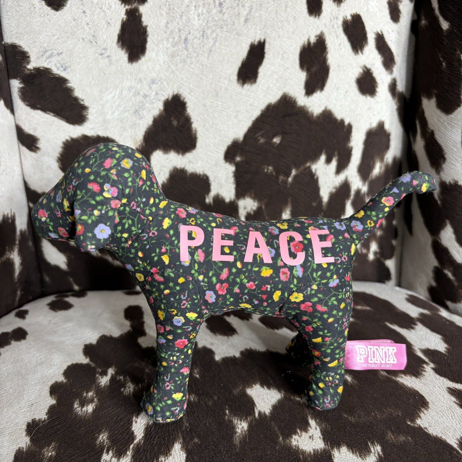 Vintage Y2K Victorias Secret PINK Dog Mascot Floral Wildflower ‘Peace’ 8” Plush
