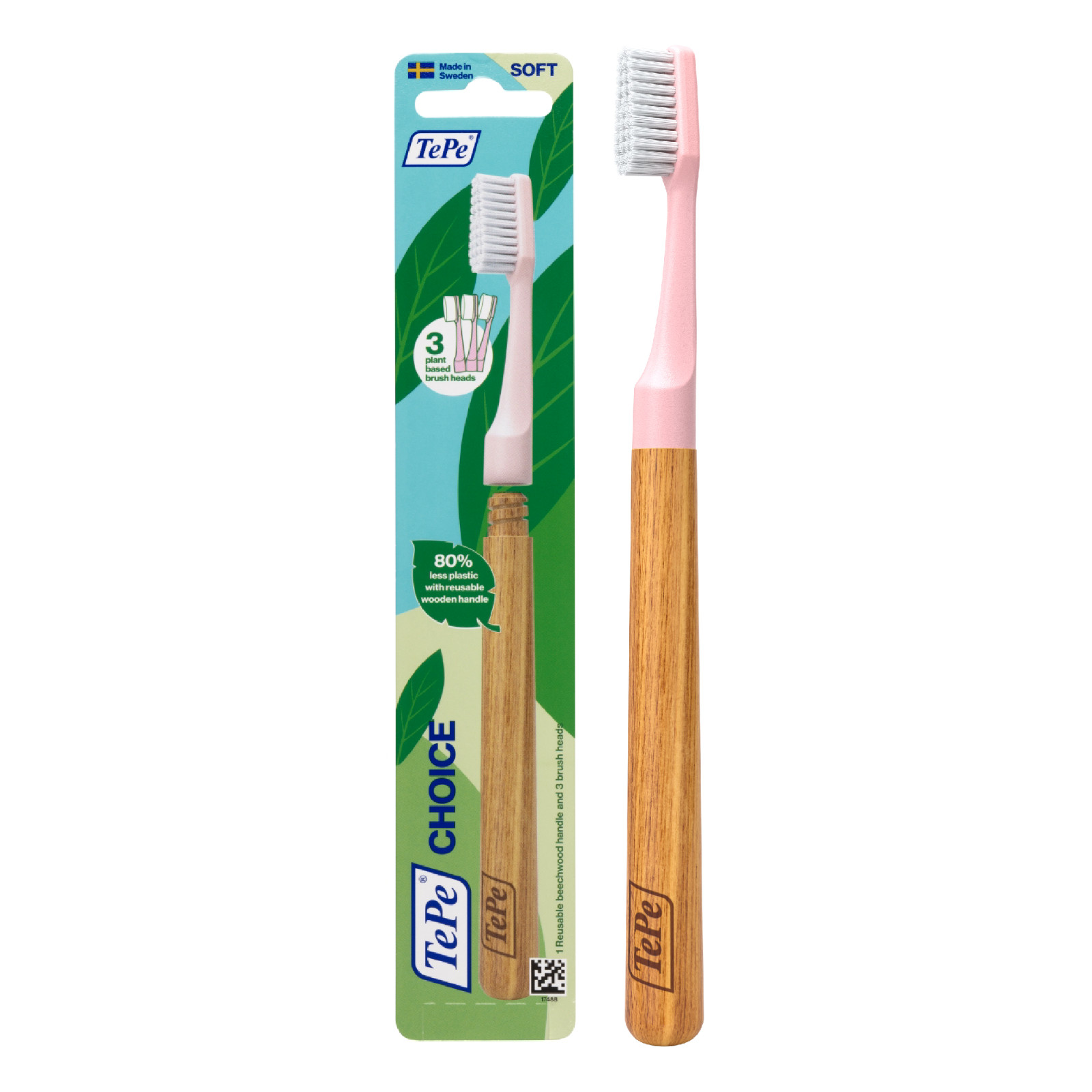 TePe Choice Soft Toothbrush, Dental Toothbrush with 3 Replac