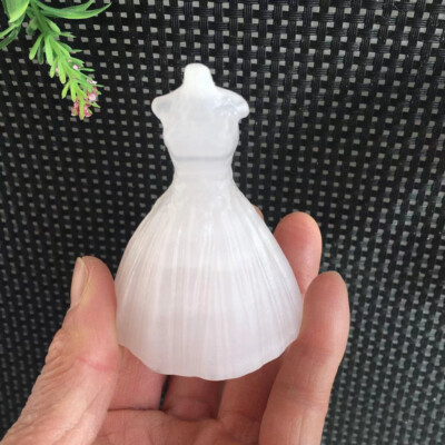 143g Pink Mangano Calcite Wedding Dress Carving Stone Quartz Crystal Healing