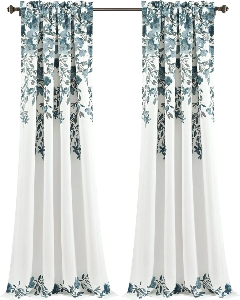 2 Panels Curtain Floral Vine Print 52"W x 84"L Blue Gray Light Filtering Leaves - Image 2 of 4