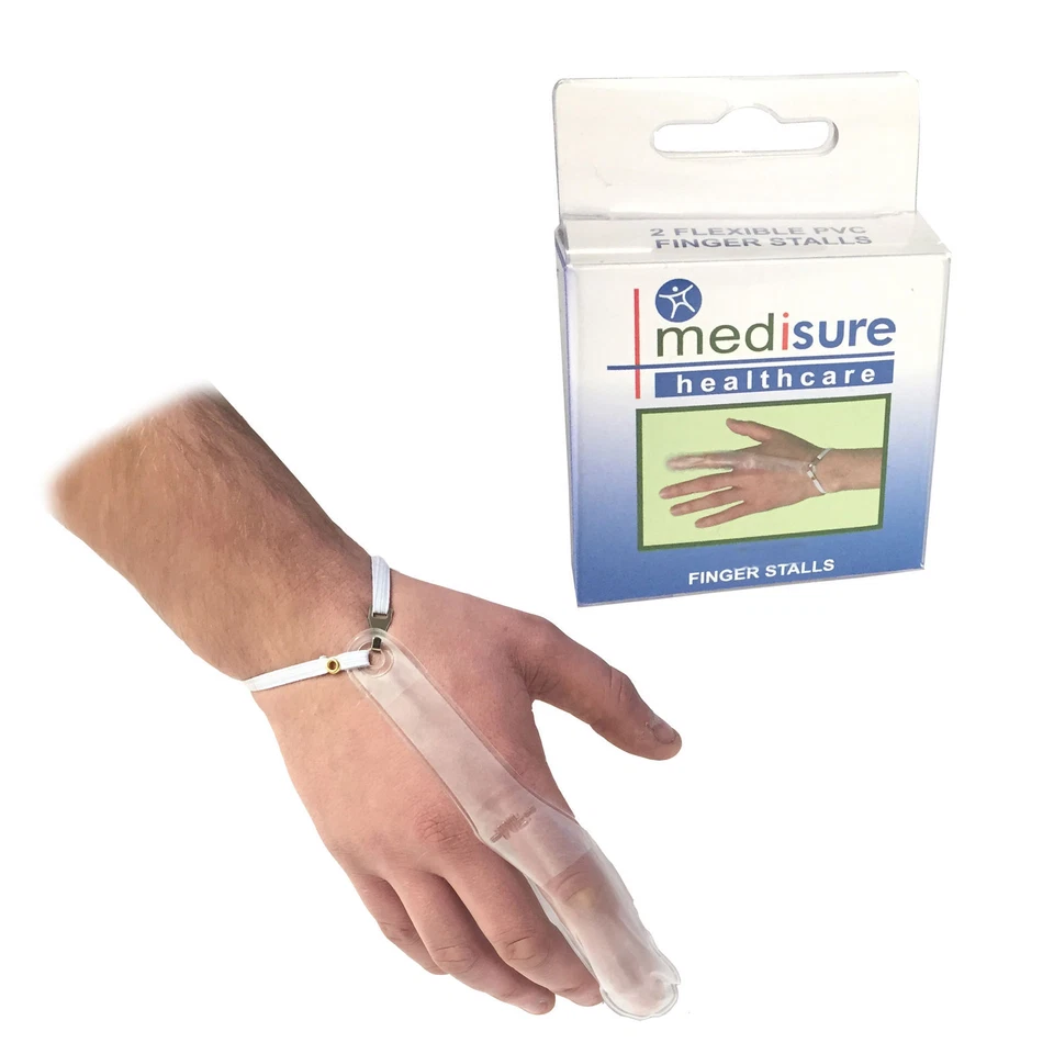 PAIR OF MEDISURE FIRSTAID PREMIUM RE-USABLE MEDICAL TRANSPARENT PVC FINGER STALL
