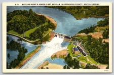 Vintage Aerial View Buzzard Roost's Power Plant Greenwood County SC Postcard D7