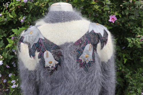Vintage Gray Fuzzy Sweater Cardigan Mohair 1980s Handmade MINT! - Picture 8 of 19