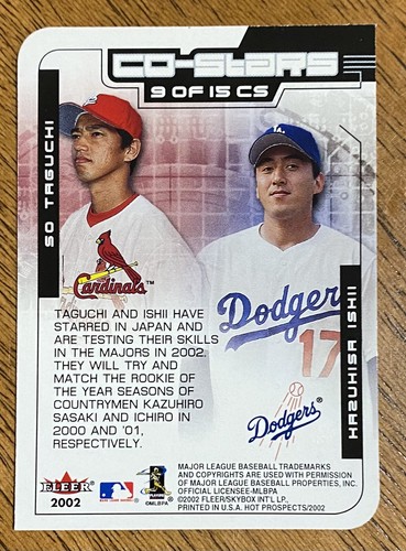 2002 Fleer Hot Prospects Co-Stars Insert KAZ ISHII & SO TAGUCHI #9CS Dodgers - Picture 2 of 2