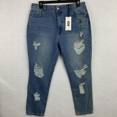 Refuge Denim Womens Size 15 Mom High Rise Distressed Skinny Jean Blue Baggy  NWT