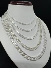 925 Sterling Silver Double cuban chain Rombo link Women's Men's Necklace 16"-30"