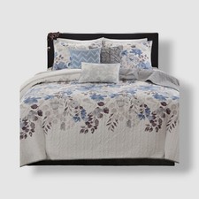 Madison Park Blue Floral Quilted Coverlet Set California King 6 PC.