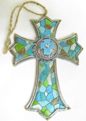Cowboy Cross Mosaic Tile Look Christmas Ornament - Brand New