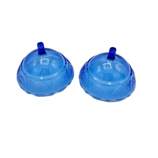 Hazel Atlas Cobalt Blue Royal Lace 2 Sherbet Glass Dishes Without Metal Holder