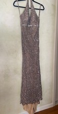 Scala Taupe/Grey sequin and jeweled halter gown - size 2