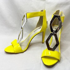 BCBG Cayce High Heels Yellow Ankle T Strap Open Toe Dress Pumps Size 9 Max Azria